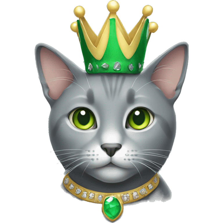 Grey cat with green eyes and a crown  emoji