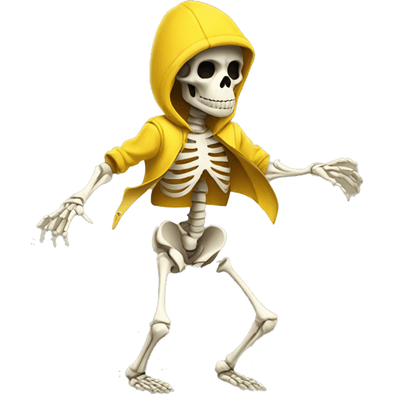 A Skeleton wearing yellow clothes,with a monkey mask on his face emoji