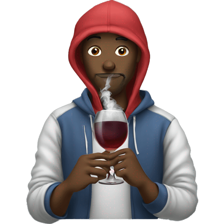 Guy with hoodie on smoking hookah and drinking wine emoji