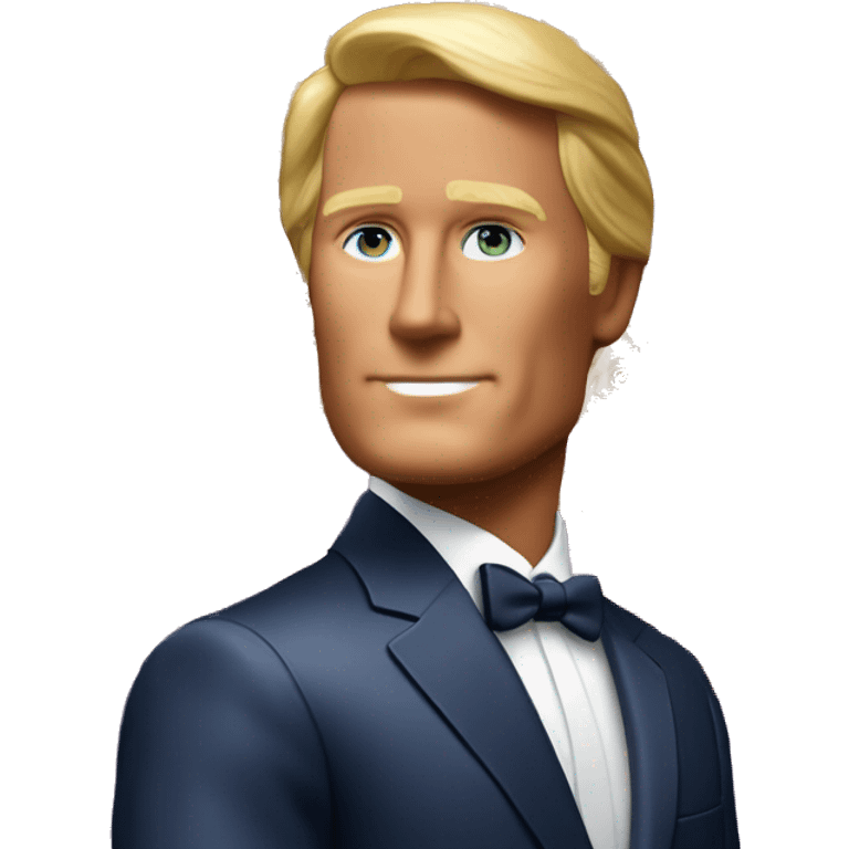 US president Ken in Barbie style, oil paint, mysterious eyes, intricate lips, masterpiece pose, odd perspective, beautiful, desirable, logical, midsommar, ikea emoji