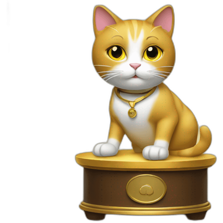 cat secretary sitting on top of the gold cloud emoji