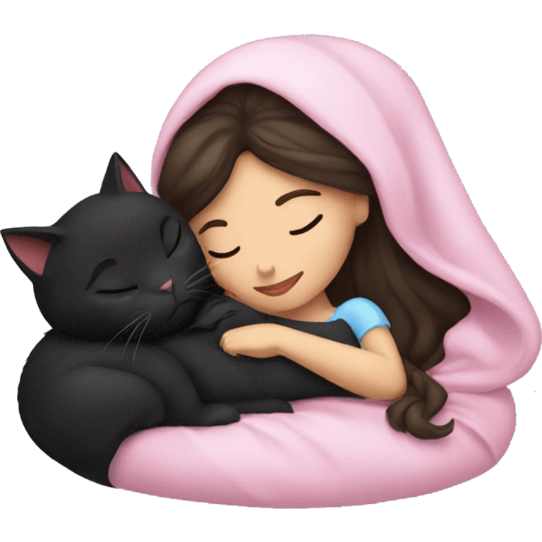 brunette Sleeping beauty girl with black kitty  emoji