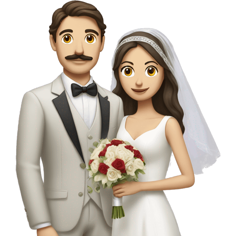 A brunette white man with a mustache marrying a brunette middle eastern woman emoji