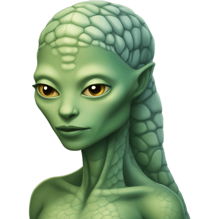 a Reptilian alien woman, full body, sleeping emoji