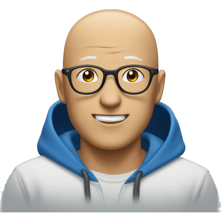 saitama smiling wearing glasses and blue hoodie emoji