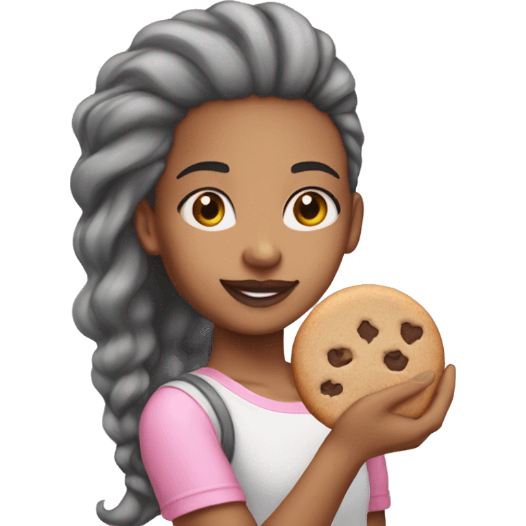 Light Pastel color hair lightskin girl with a pink out holding a cookie emoji