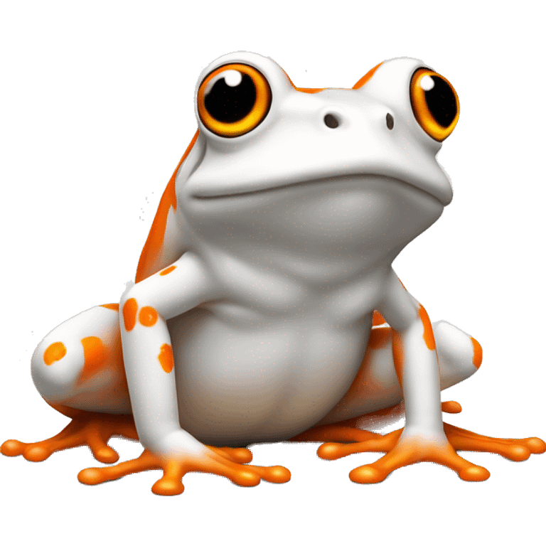 an orange frog with a white mark on its fur. the white mark should be in the shape of a flame, but there's no flame involved in the photo itself, just the shape of the fur emoji