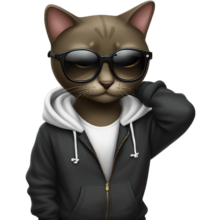 Gato negro con sudadera lentes hip hop emoji