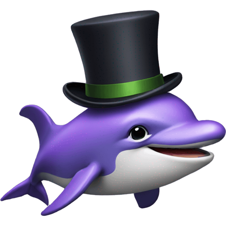 purple dolphin wearing a top hat emoji