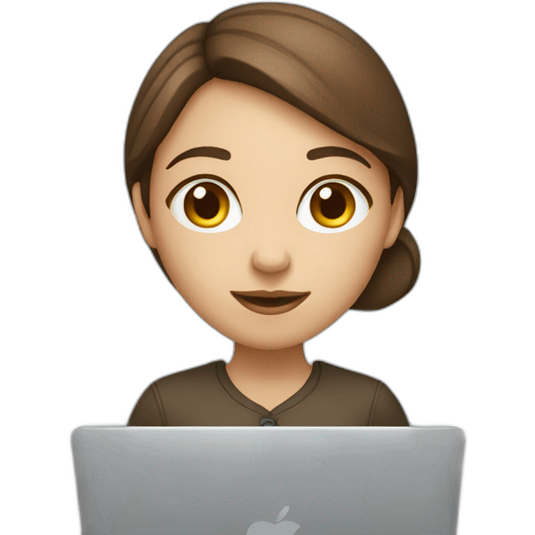 pretty programmer girl with brown hair working with MacBook emoji