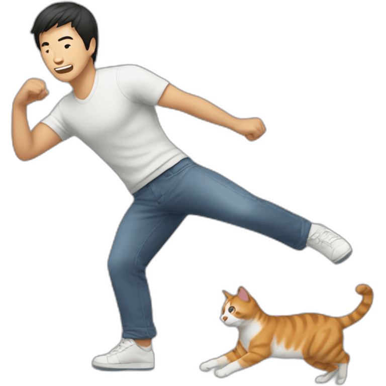 asian man kicks 4 cats emoji