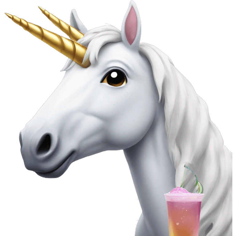 Unicorn with a drink emoji