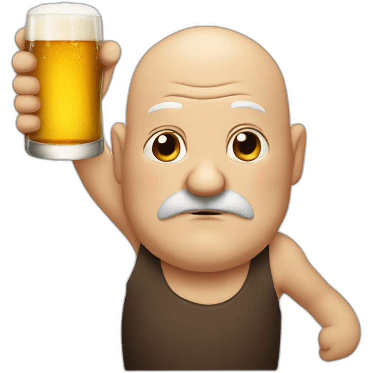 fat old man with bear and without hair, using glass, drinking beer emoji