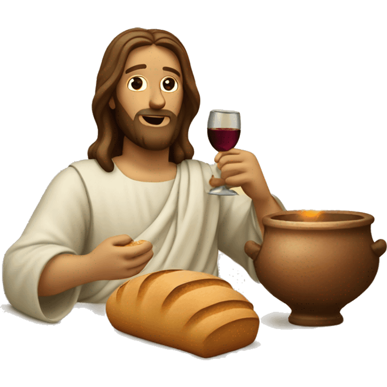 Jesus heating bread and wine emoji