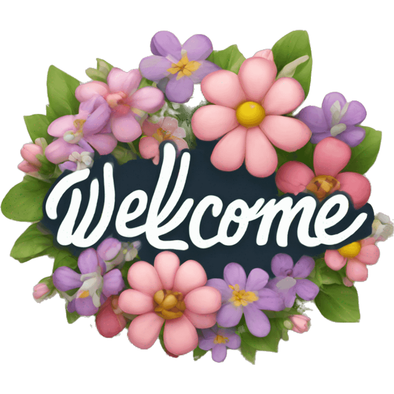 Welcome lettering with flowers emoji