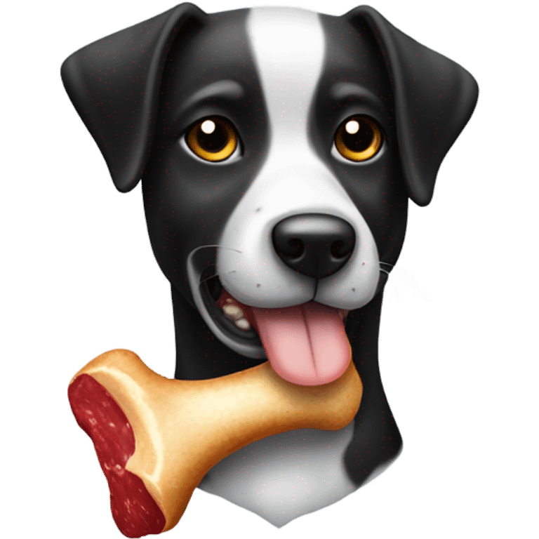 White and black Dog with steakbone emoji