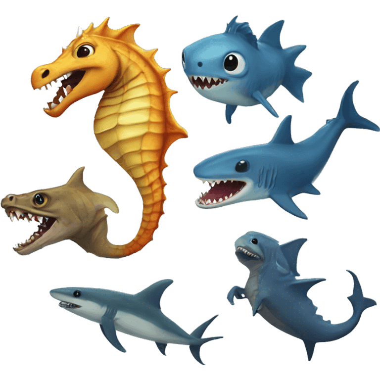 seahorse dragon shark bigfoot emoji