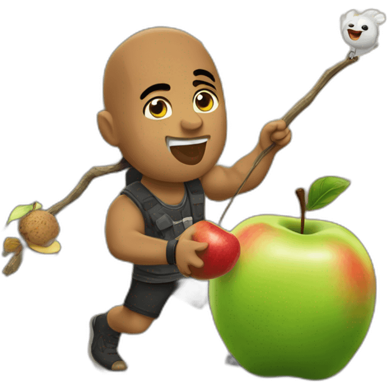 THE ROCK eat a Apple and fly on a stick emoji