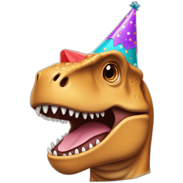 A trex wearing a birthday hat emoji