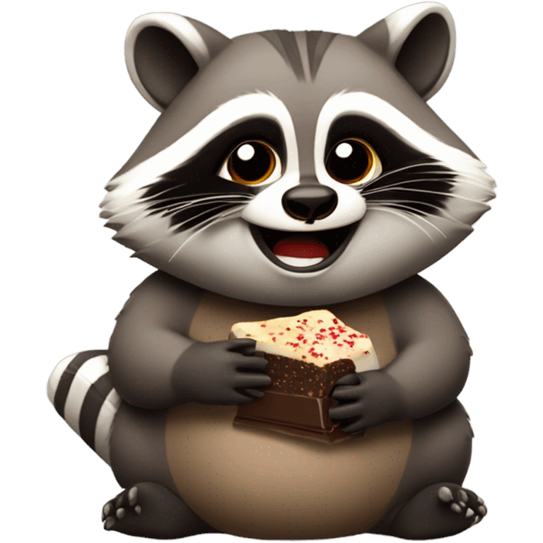 Chubby raccoon eating chocolate emoji