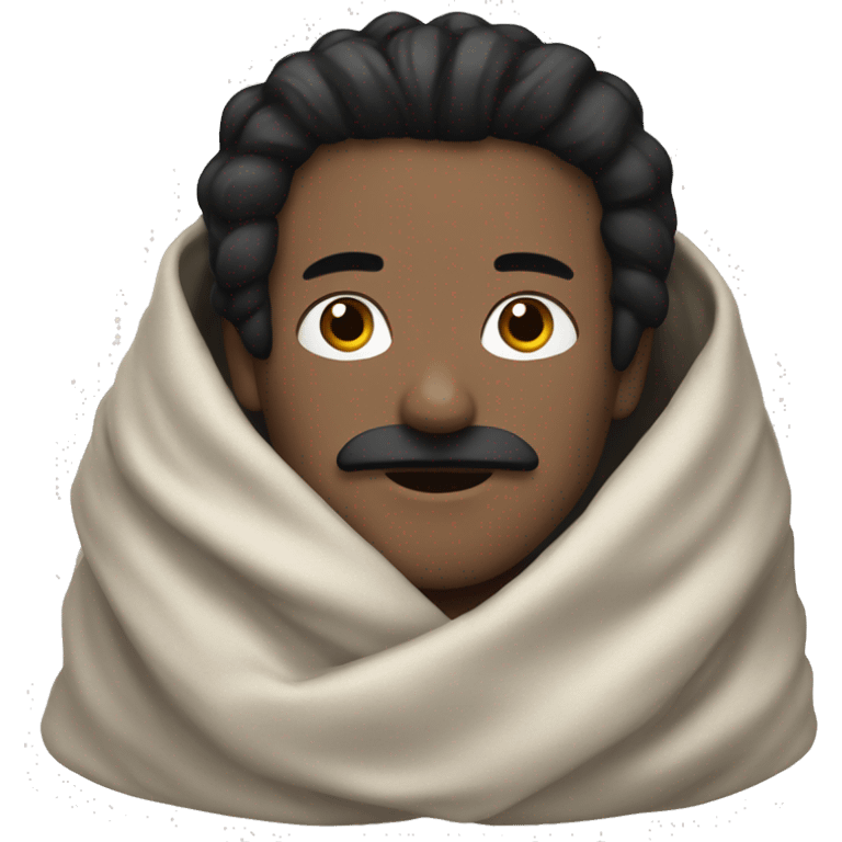 white man, black hair and black mustache, wrapped in a blanket emoji