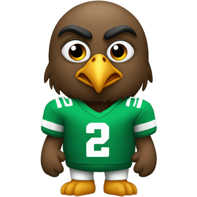 Small eagle with frown face and fat belly and green football jersey emoji