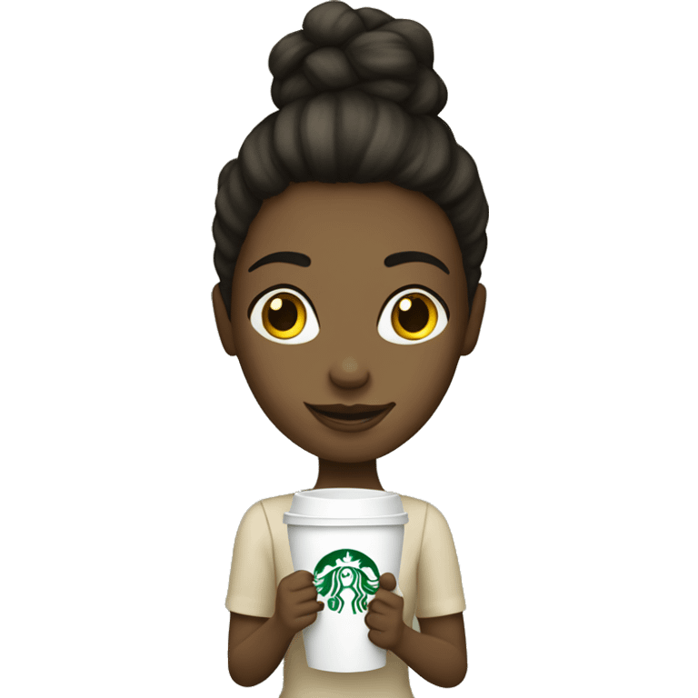 White Burnette girl holding a Starbucks coffee emoji