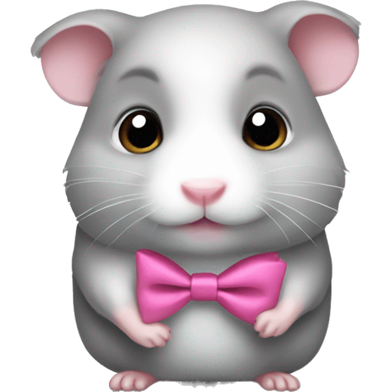 a cute grey hamster with big eyes and a pink bowtie emoji