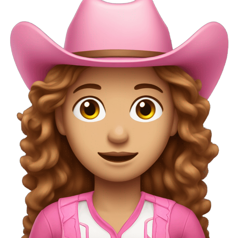 Long brown wavy hair pink outfit and pink cowgirl hat emoji