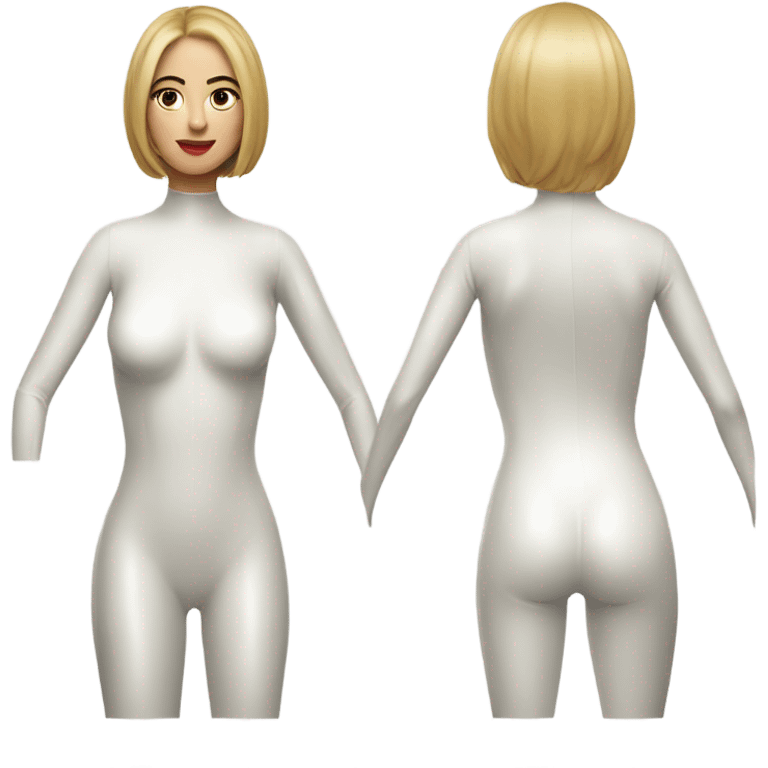 white woman white latex bodysuit full front and back emoji