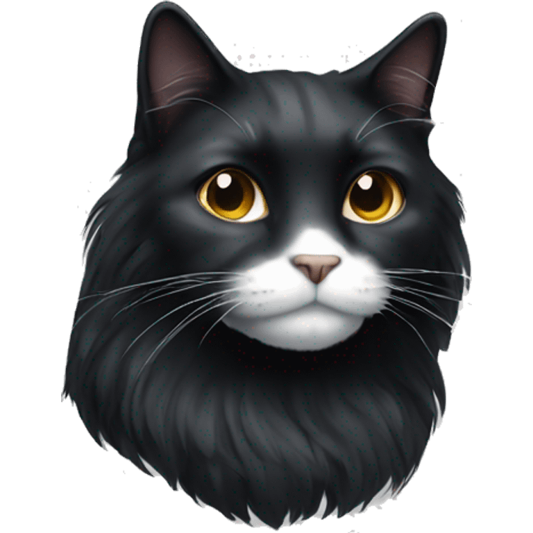 Black long haired cat with a white spot on the muzzle emoji