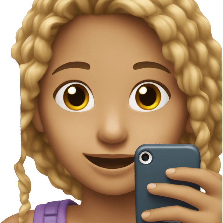 girl taking selfie with phone, smiling emoji