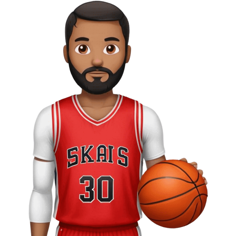 A not very white man in his 30s bearded black beard wearing red basketball jersey  emoji