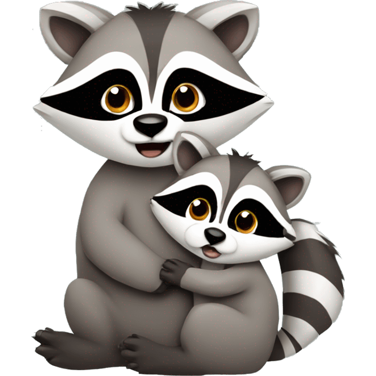 Cute racoon with  baby racoon emoji