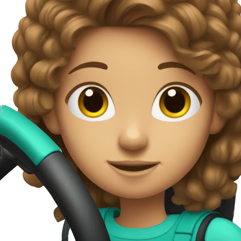 Girl with brown hair, on a teal go kart emoji