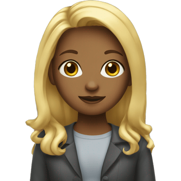 a girl with blond straight hair stands at a school board emoji