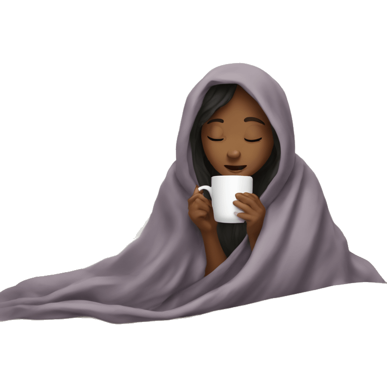 girl inside a blanket sipping coffee eyes closed emoji