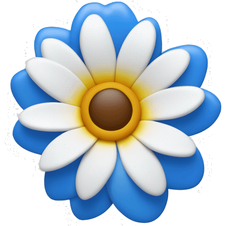 La imagen muestra una flor azul y blanca con estambres amarillos en el centro sobre un fondo blanco.Y que la flor se parezca a una de hawaii emoji