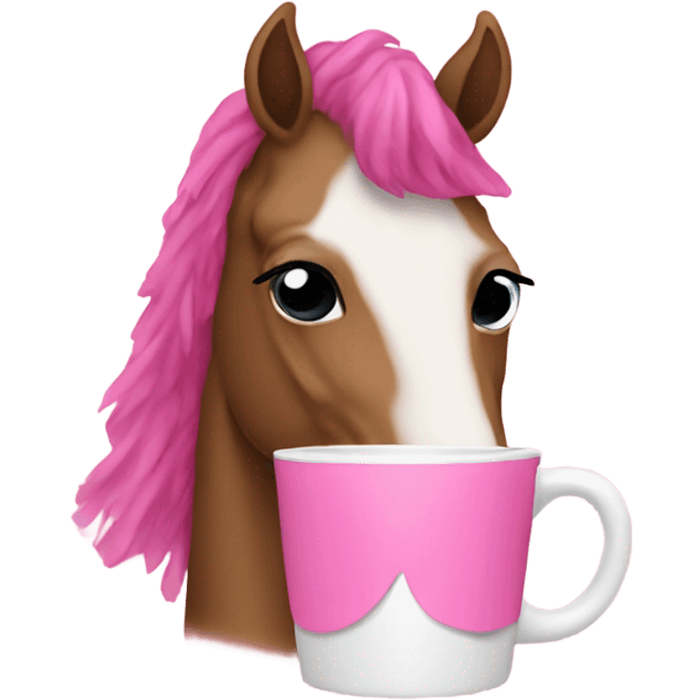 Horse in a pink tutu, drinking coffee emoji