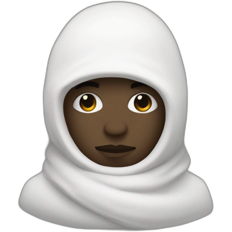 A black man wearing a white balclava hiding the whole face except the eyes adorned with short white wool threads emoji