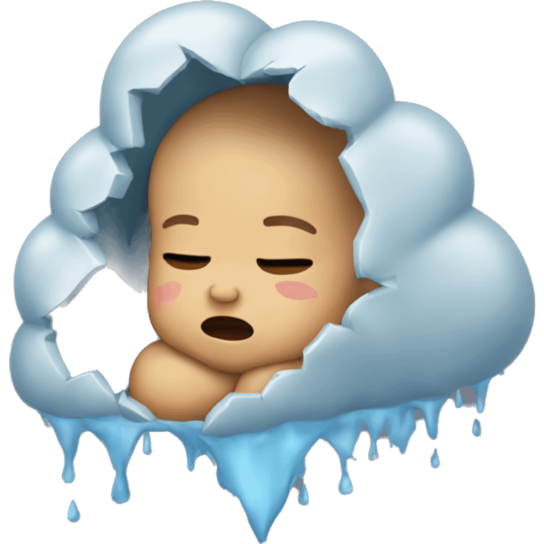 A baby with a broken heart, crying under a raincloud emoji