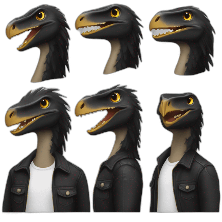 velocitaptor wearning a black jacket emoji