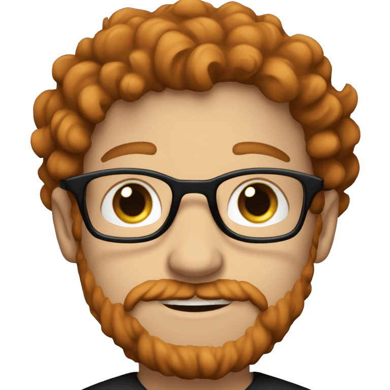 35 year old, male, curly red hair, pale, thick beard, blue eyes, white glasses, black shirt emoji