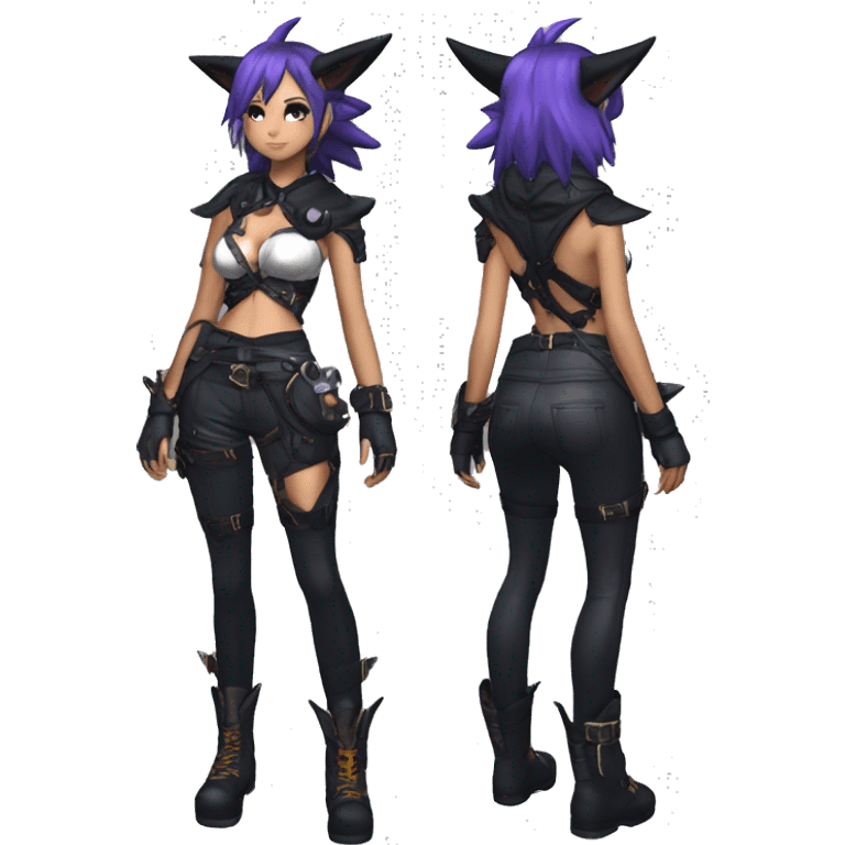 cool kawaii anthro edgy pretty elegant beautiful fantasy black nargacuga-Noivern-cat-Quiana-Fakemon collar techwear harness leather garter belt pouches emoji