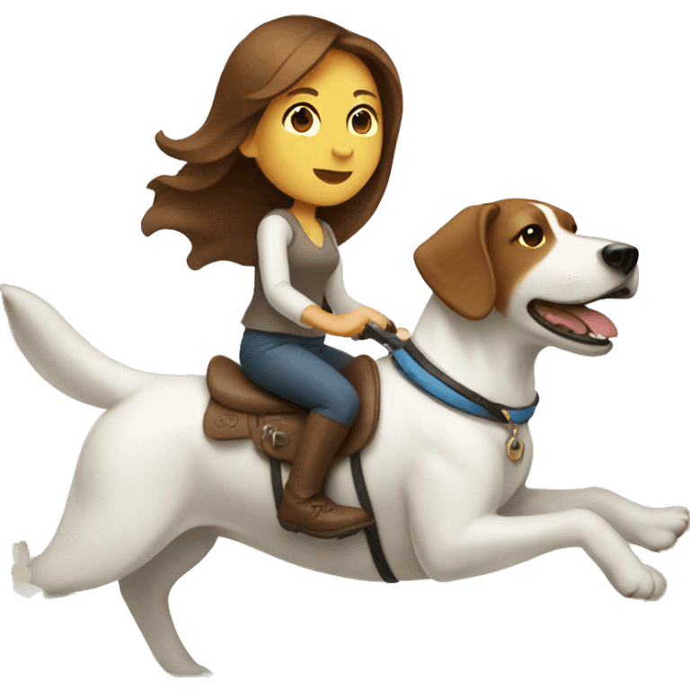 brown haired woman riding on a white dog emoji