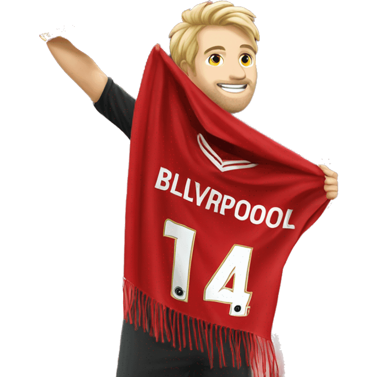 Liverpool fc scarf held up by fan emoji