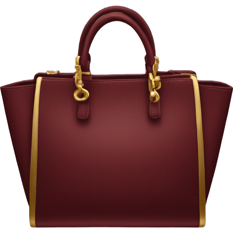 Dark red handbag with gold emoji