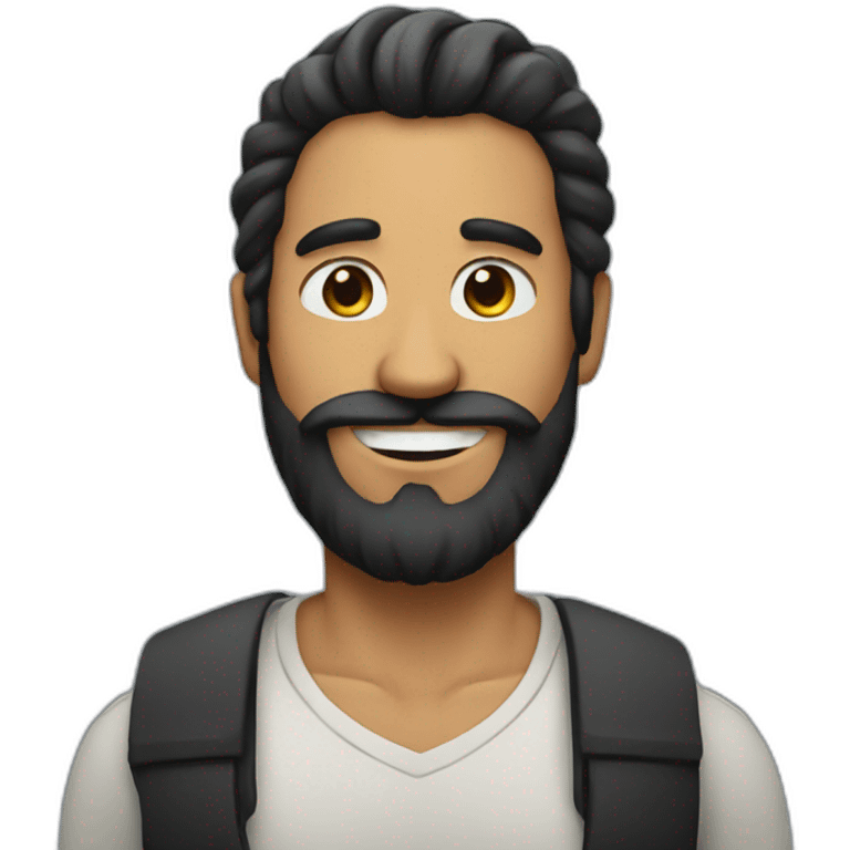 person with black long beard looks happy emoji