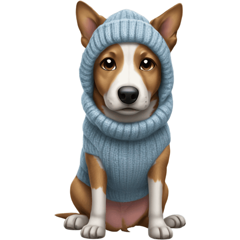 Cattle Dog in cold wearing sweater and beanie emoji