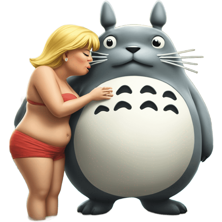 Photo realistic, Donald Trump, kissing Totoro at the beach by the pool emoji